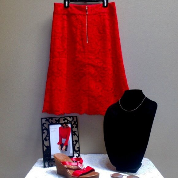 KATE SPADE 'Skirt the Rules' Red Lace A Line Below the Knee Skirt Size 6 - Picture 3 of 6